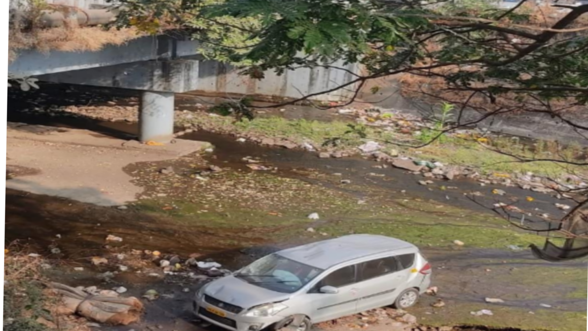 नाल्यात कोसळली मारुती सुझुकी इर्टीगा गाडी